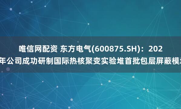 唯信网配资 东方电气(600875.SH)：2024年公司成功研制国际热核聚变实验堆首批包层屏蔽模块